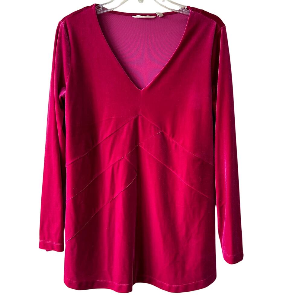 Soft Surroundings Tunic Top Blouse Velour Velvet Long Sleeve Fuchsia Size Small